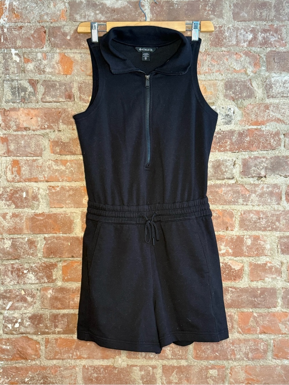 Athleta Black Sleeveless Romper Quarter Zip XS